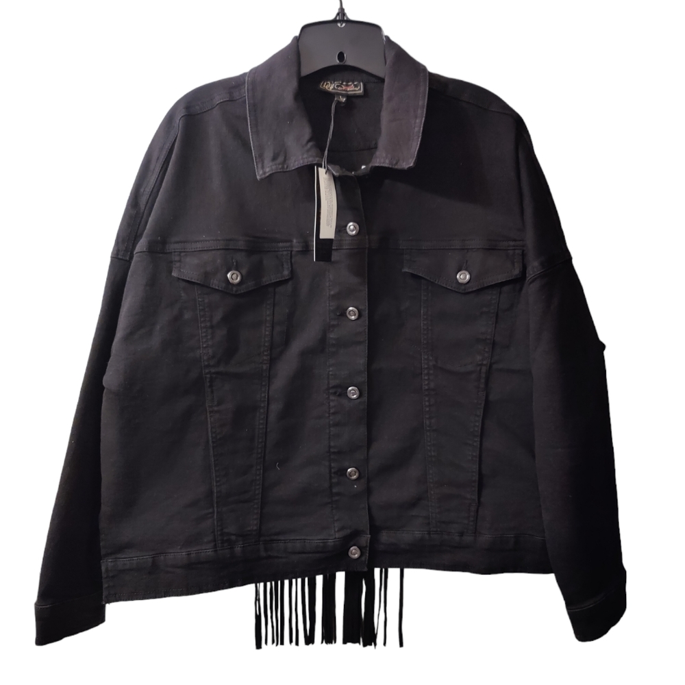 DG2 by Diane Gilman Black Fringe Jean Jacket